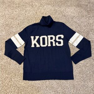 Michael Kors Midnight Blue Logo Turtleneck Sweater Top Size Xs NWT